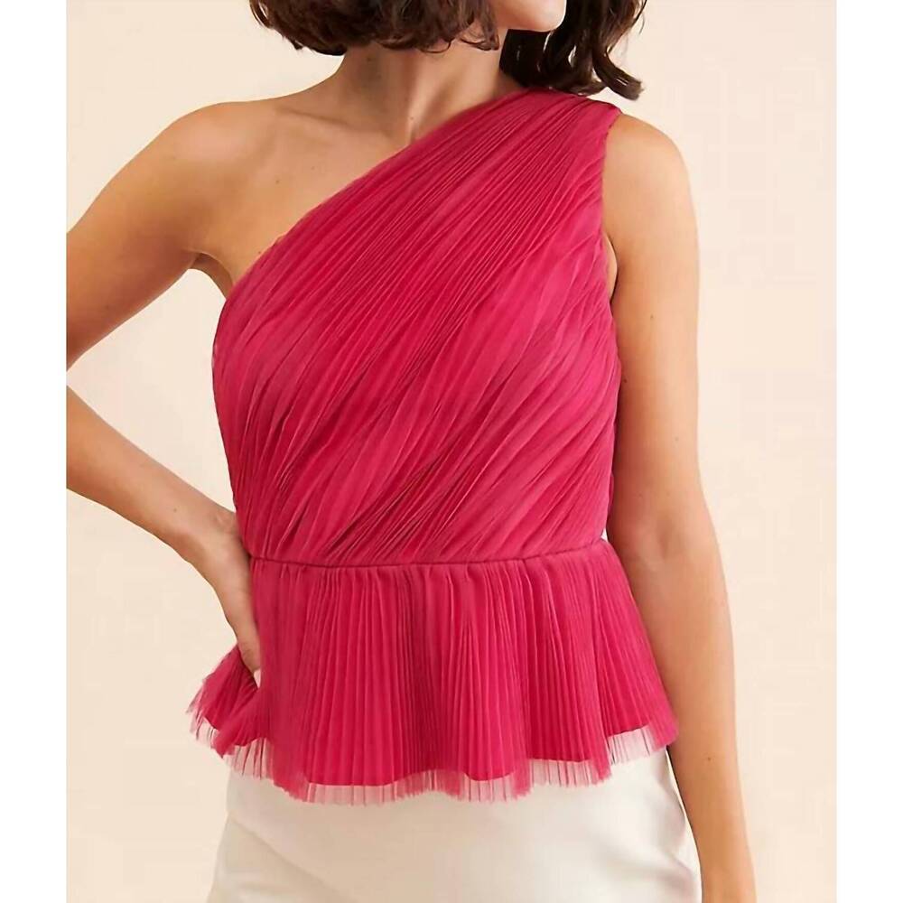 NEW HUTCH lia peplum one shoulder tulle top in pink red